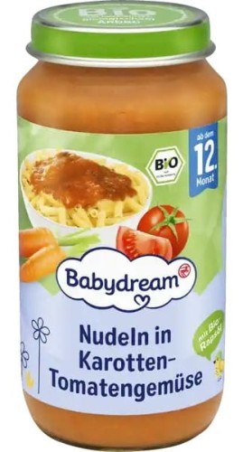 BABYDREAM BIO MAKARON W WARZYWACH Z MARCHEWKĄ I POMIDORAMI 12m.jpg