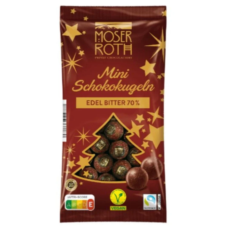 Moser Roth Świąteczne Mini Kulki Ciemna Czekolada 70% 150g Mikołaj