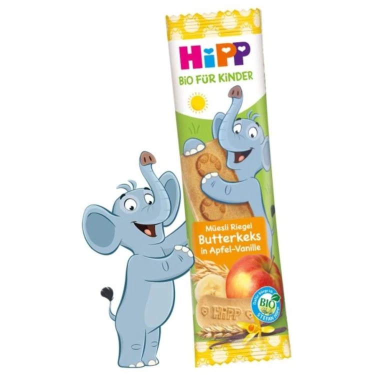 Hipp Bio Batonik Musli Maślany Keks Jabłko Wanilia 20g Słonik.jpg