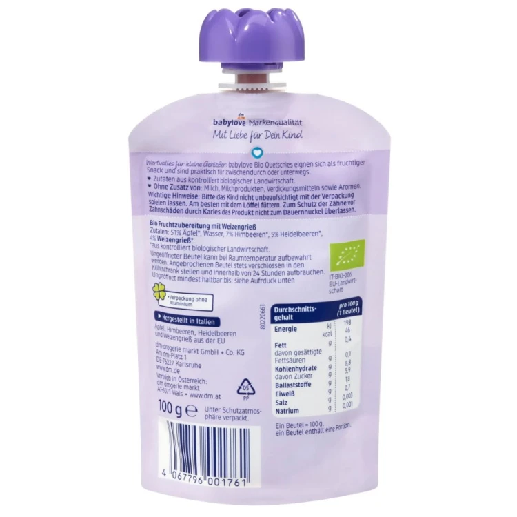 Babylove Bio Malina I Jagoda W Jabłku Z Kaszką Manną 100g po 1 r.jpg