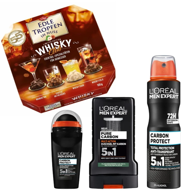 L'oreal Men Expert Carbon Prezent Zestaw Kosmetyków I Bombonierka Whisky