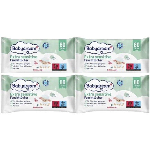 Babydream Sensitive Chusteczki Aloes 320szt 4-Pak 320 szt