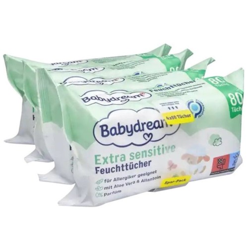 Babydream Sensitive Chusteczki Aloes 320szt 4-Pak 320 szt