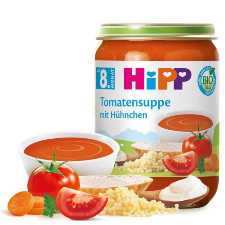 Hipp Bio Zupka Pomidorowa Z Kurczakiem I Makaronem 8m Pożywny Obiadek