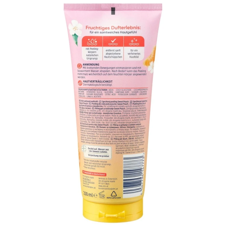 Balea Sweet Peach Peeling Myjący Do Ciała 200ml Mandarynka Brzoskwinia