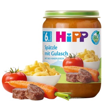 Hipp Bio Kluseczki Zacierka Z Gulaszem Wołowym Ekologiczny Obiadek 6m