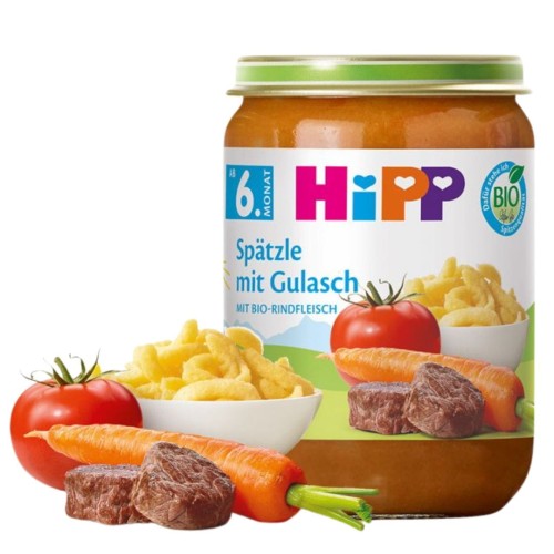 Hipp Bio Kluseczki Zacierka Z Gulaszem Wołowym Ekologiczny Obiadek 6m