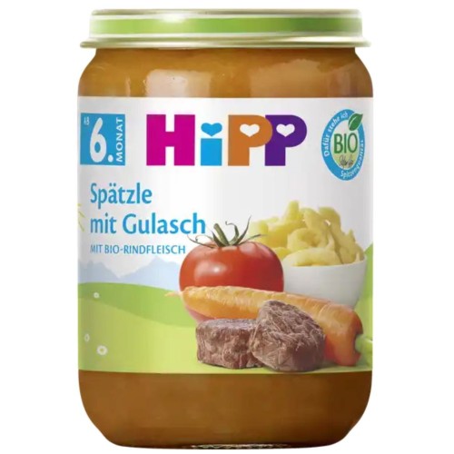 Hipp Bio Kluseczki Zacierka Z Gulaszem Wołowym Ekologiczny Obiadek 6m
