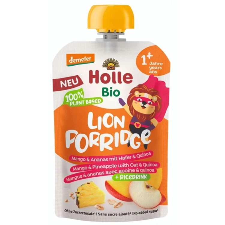 Holle Bio Mus Owocowy Z Napojem Ryżowym Mango Ananas I Komosa Bez Cukru