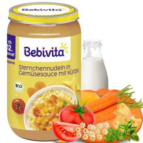 Bebivita Bio Makaron Gwiazdki W Sosie Dyniowym 12m Ekologiczny Obiadek