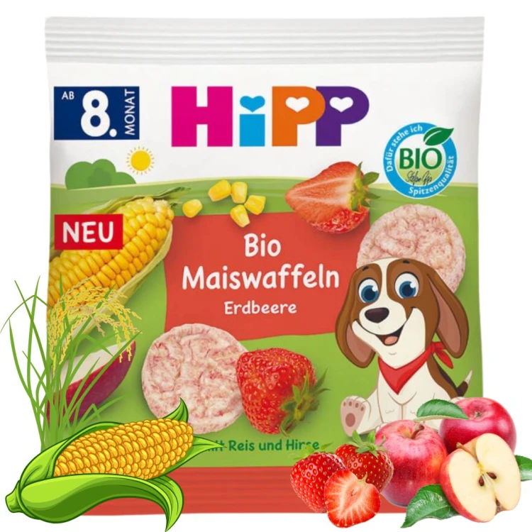 Hipp Bio Wafelki Kukurydziano Jaglane Truskawkowe Chrupki Bez Glutenu 8m