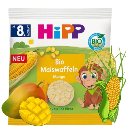 Hipp Bio Wafelki Kukurydziano Jaglane Z Mango Chrupki Bez Glutenu 8m