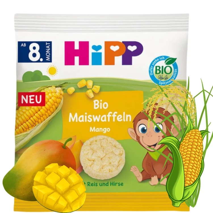 Hipp Bio Wafelki Kukurydziano Jaglane Z Mango Chrupki Bez Glutenu 8m
