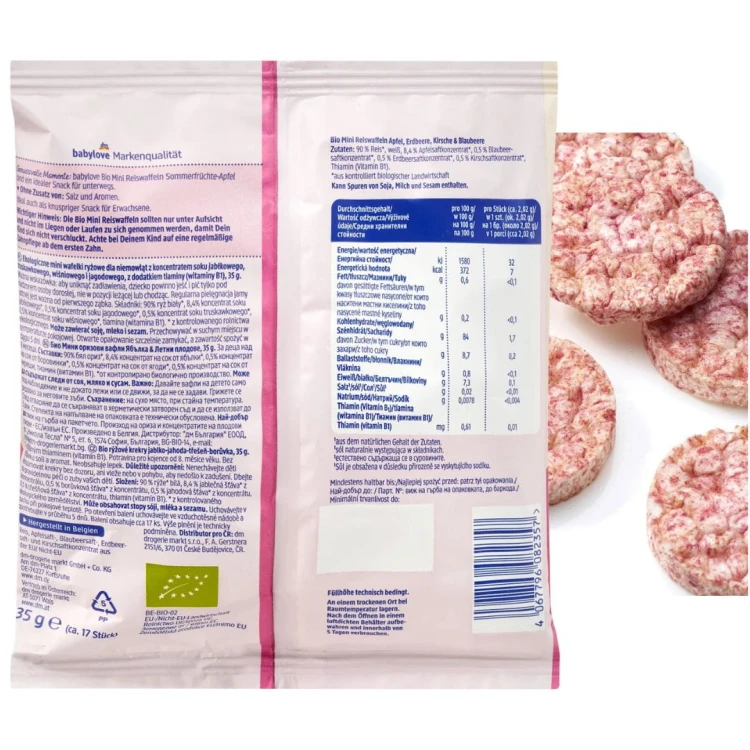Babylove Bio Wafelki Ryżowe O Smaku Letnich Owoców Z Witaminą B 8m