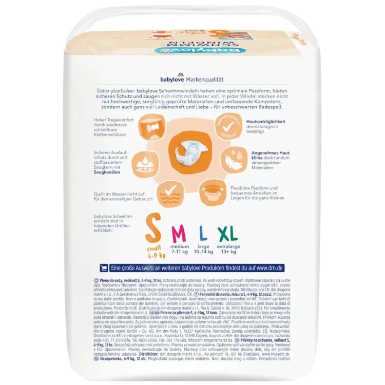 Babylove Pieluszki Do Pływania Pieluchy Na Basen Roz. M 4-9 kg 12 szt
