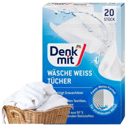 Denkmit Chusteczki Wybielające 20szt Pranie Białe Przeciw Żółknięciu