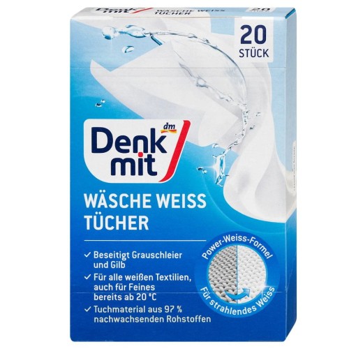 Denkmit Chusteczki Wybielające 20szt Pranie Białe Przeciw Żółknięciu