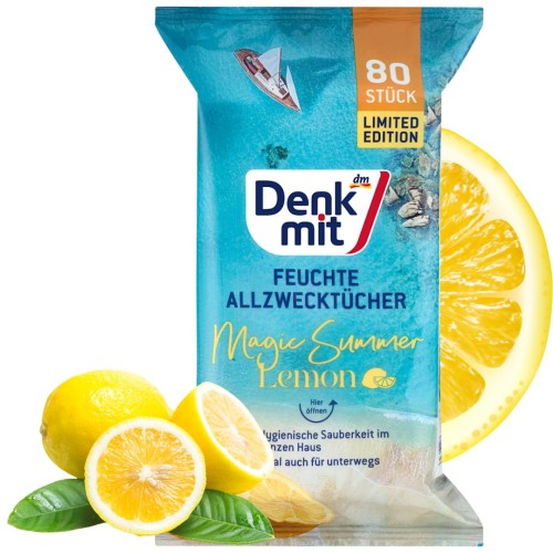 Denkmit Magic Summer Mokre Ściereczki XXLChusteczki Czyszczące Lemon 80 szt