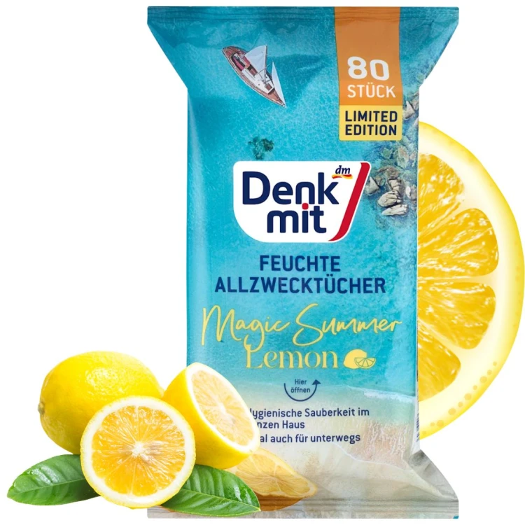 Denkmit Magic Summer Mokre Ściereczki XXLChusteczki Czyszczące Lemon 80 szt
