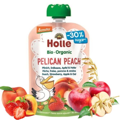 Holle Pelican Peach Mus Owocowy Brzoskwinie Truskawki Owies Mniej Cukru