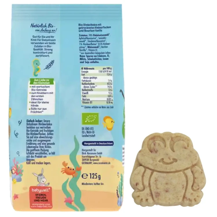 Babydream Bio Keksy Dla Dzieci Zwierzęta Morskie Malinowe 125g Bez Cukru Po 1 Roku