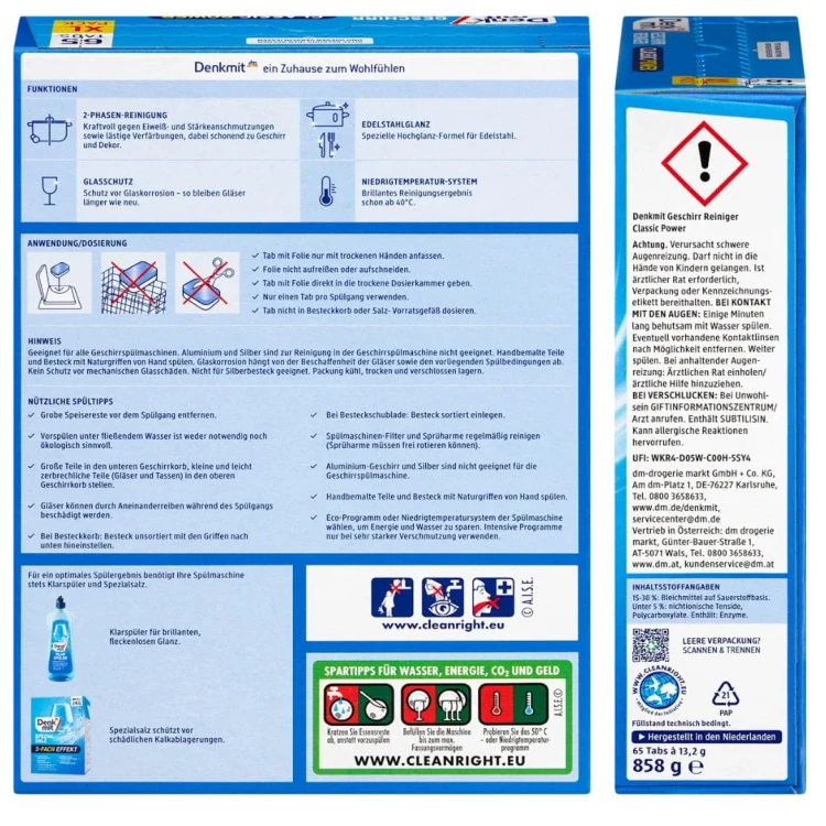 Denkmit Classic Tabletki Do Zmywarki Połysk Ochrona Szkła Na Plamy 65szt