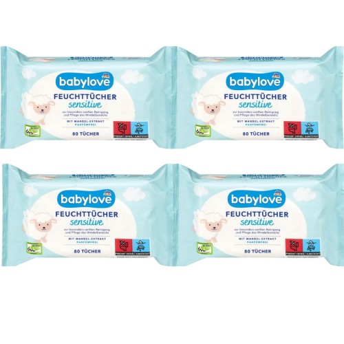 Babylove Sensitive Chusteczki Nawilżane Dla Niemowląt Bez Zapachu 4X80 szt