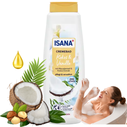 Isana Kokos Vanille Płyn Do Kąpieli Do Wanny Olej Macadamia Duża Piana 750 ml