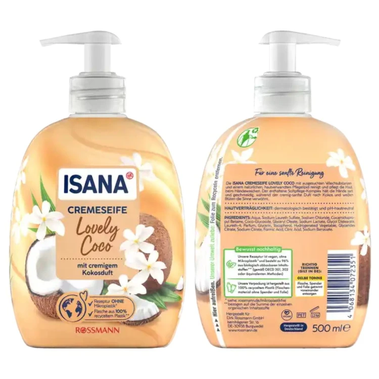 Isana Lovely Coco Delikatne Mydło Z Pompką Zapach Kokos Białe Kwiaty 500 ml