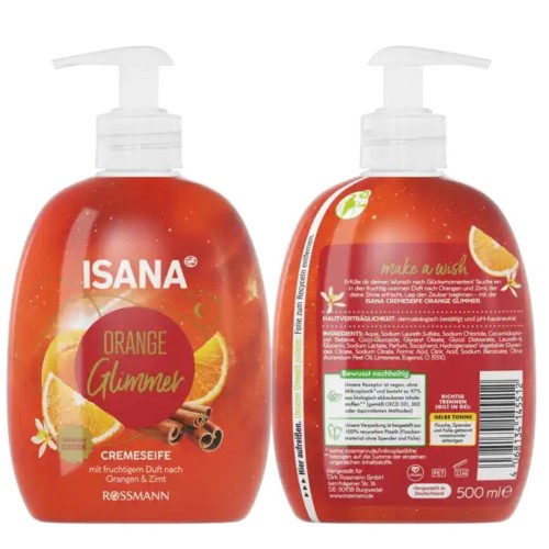 Isana Orange Glimmer Mydło Pierniczkowe Z Pompką Zimowe Pomarańcza Cynamon
