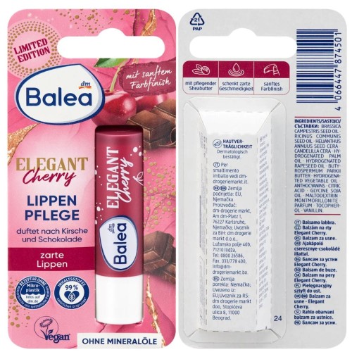 Balea Elegant Cherry Balsam Nawilżający Ochronny Do Ust Wiśnia Czekolada