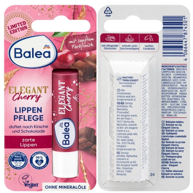 Balea Elegant Cherry Balsam Nawilżający Ochronny Do Ust Wiśnia Czekolada