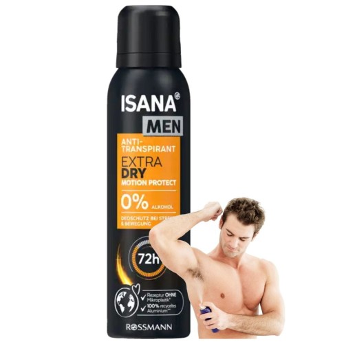 Isana Men Extra Dry Deo Spray Świeży Dezodorant Antyperspirant 150 ml Męski