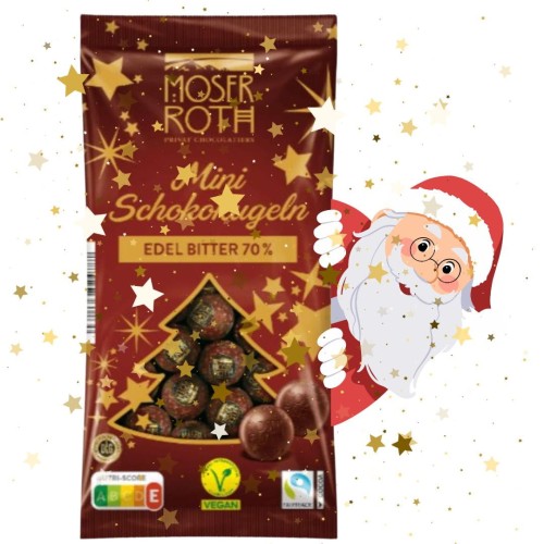 Moser Roth Świąteczne Mini Kulki Ciemna Czekolada 70% 150g Mikołaj