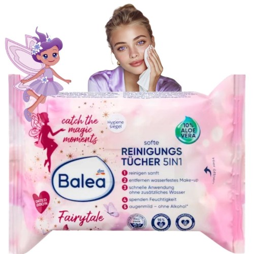 Balea Fairytale 5w1 Chusteczki Oczyszczające Do Twarzy Demiakijaż 25szt