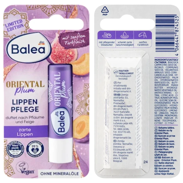 Balea Oriental Plum Balsam W Sztyfcie Nawilżający Ochronny Do Ust Szminka