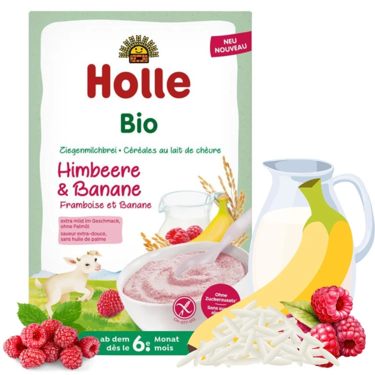 Holle Bio Kaszka Malina Banan Na Kozim Mleku 6m 250g Ekologiczna