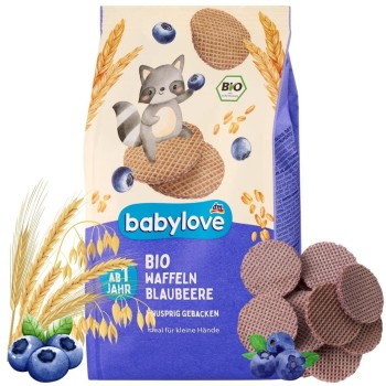 Babylove Bio Ekologiczne Lekkie Wafelki Jagodowe Chrupiące Ciasteczka 1+