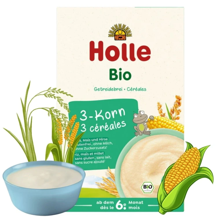 Holle Bezmleczna Kaszka 3 Ziarna Jagnana Ryż Kukurydza Bez Glutenu