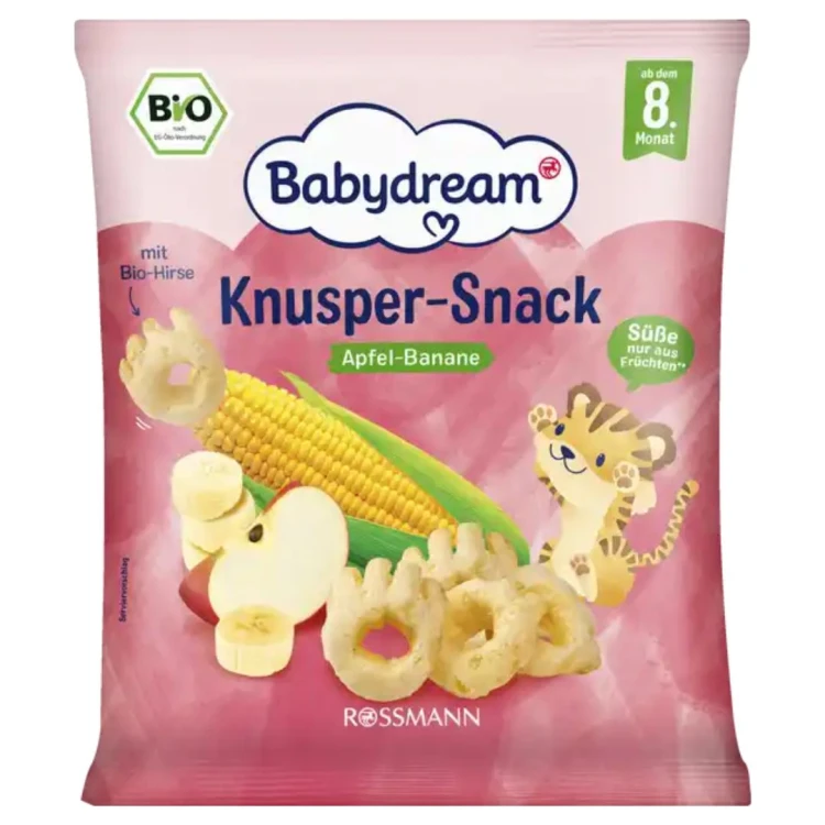 Babydream Bio Knusper Snack Chrupki Jabłko Banan Przekąska Kukurydziana