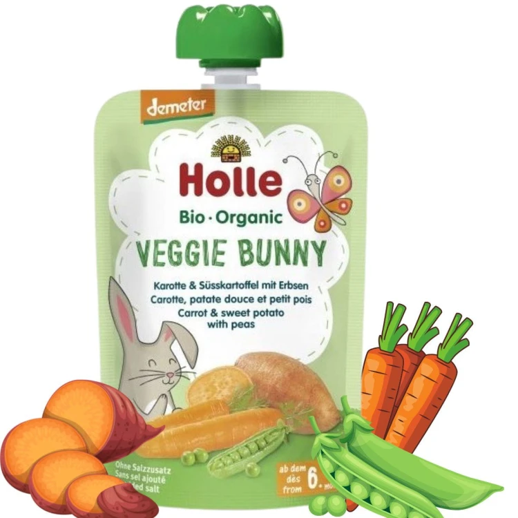 Holle Bio Veggie Bunny Marchew Bataty Groszek 6m Saszetka Królik