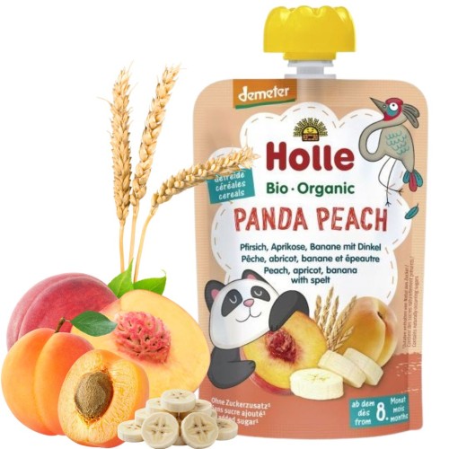 Holle Bio Panda Peach Mus Owocowy Brzoskwinia Morela I Banan Z Orkiszem 6m