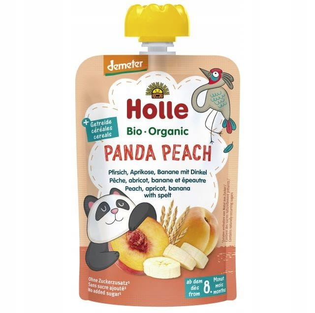 Holle Bio Panda Peach Mus Owocowy Brzoskwinia Morela I Banan Z Orkiszem 6m