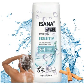 Isana Men Sensitiv Żel Pod Prysznic I Szampon Dla Mężczyzn Drzewo Cedrowe