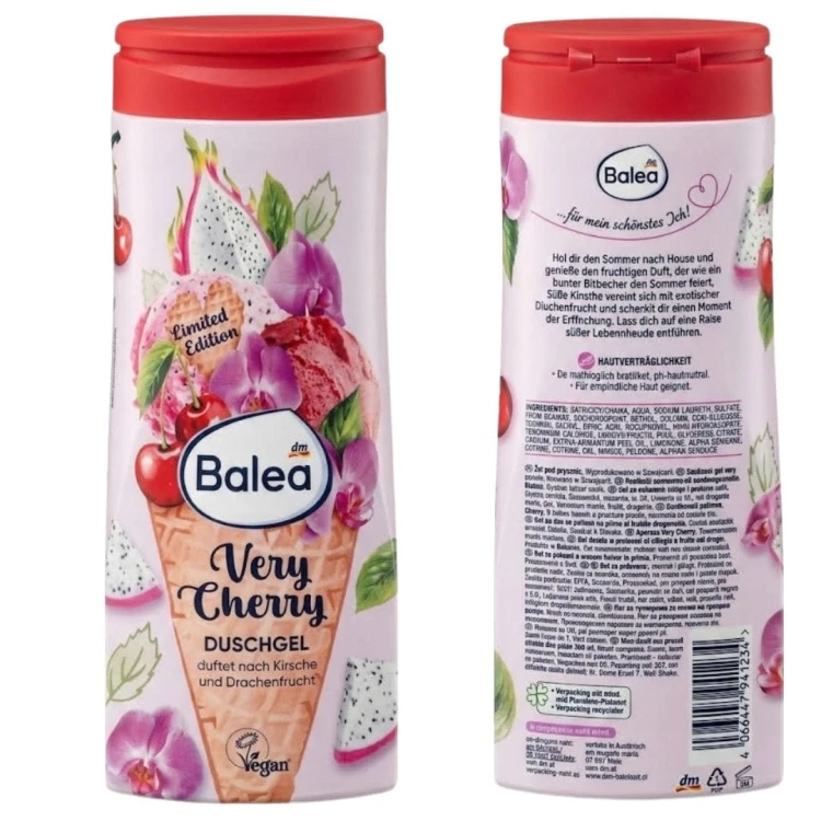 Balea Verry Cherry Żel Pod Prysznic Wiśnia Pitaja Sorbet Lodowy 300 ml