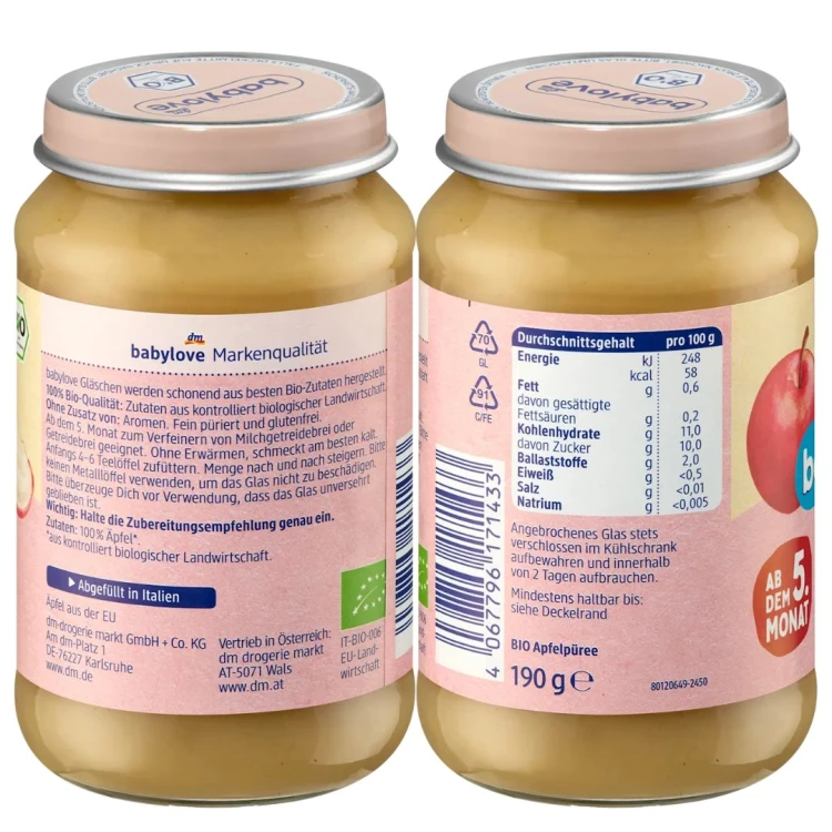 Babylove Bio Deser Owocowy Mus Jabłkowy 5m 190g Jabłuszko Jabłko