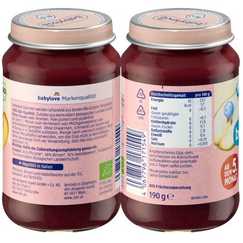 Babylove Bio Deser Jagoda Brzoskwinia Gruszka 5m Mus Owocowy