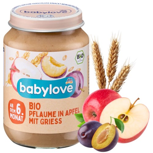 Babylove Bio Deser Owocowy Ze Zbożami Śliwka Jabłko Kaszka Manna 6m