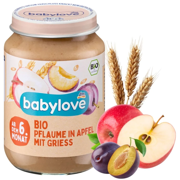 Babylove Bio Deser Owocowy Ze Zbożami Śliwka Jabłko Kaszka Manna 6m
