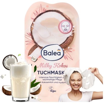 Balea Milky Cocos Maska W Płacie Kwas Hialuronowy Mleczko Kokosowe
